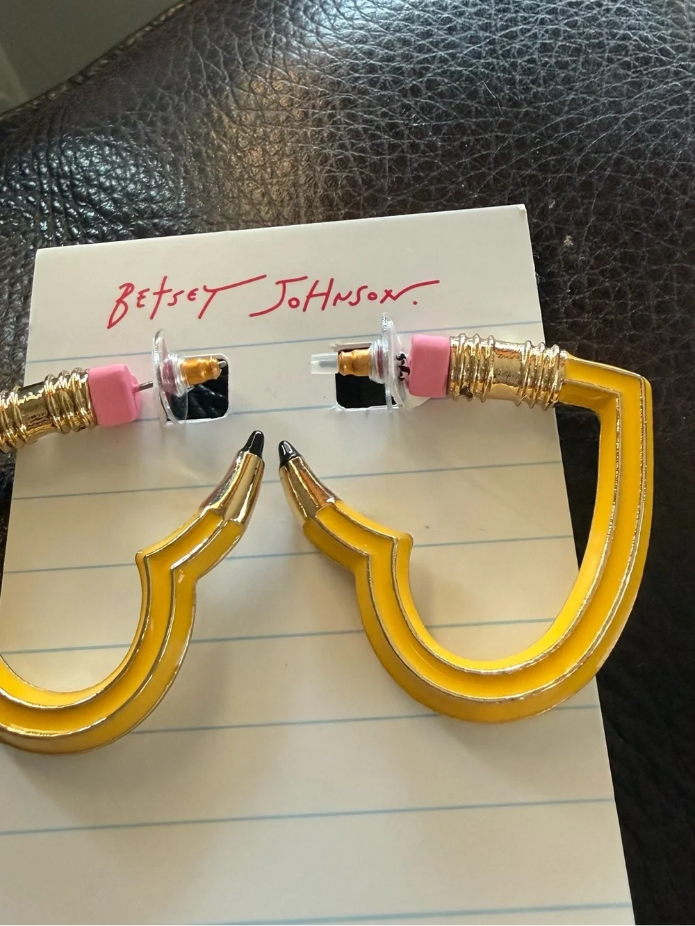 Betsey Johnson Best In Class Heart Pencil Huggie Hoop Earrings.